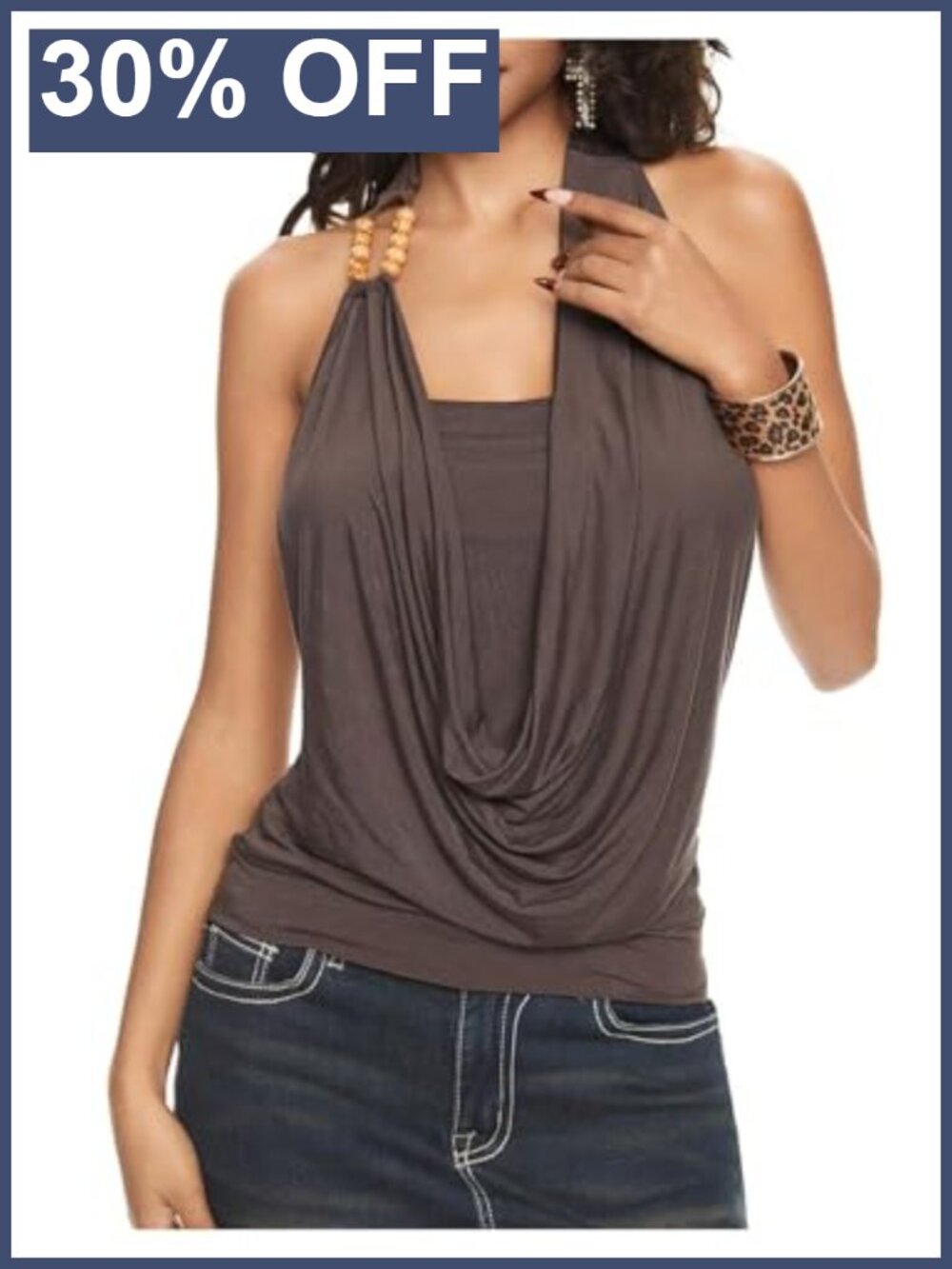 Women's Draped Front Halter Tank Top Sleeveless Slim Fit